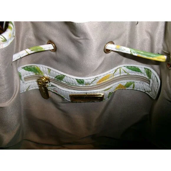NEW Valentina Italia Lemon Print & Woven Panel Bucket Bag With Drawstring Closur - Picture 15 of 16